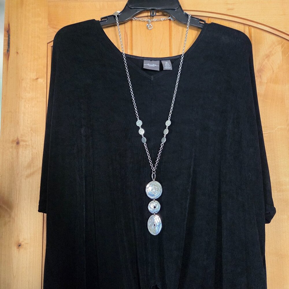 Chico's Hammered Silvertone Convertible Long/Short Western Style Necklace